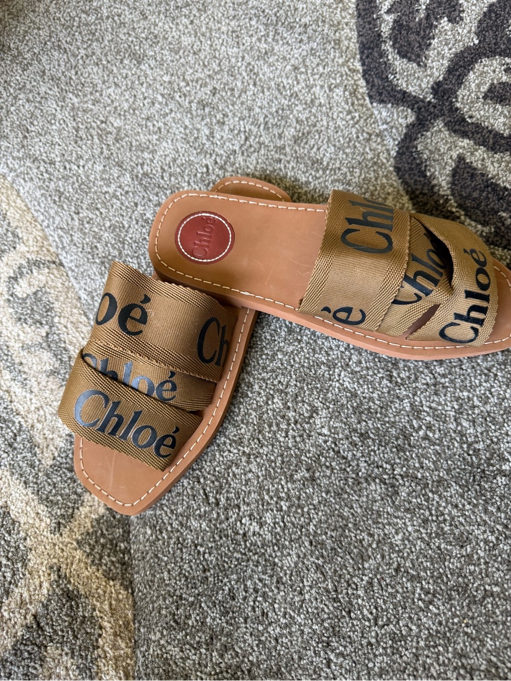 Chloé Brown Logo Strap Slide Sandals